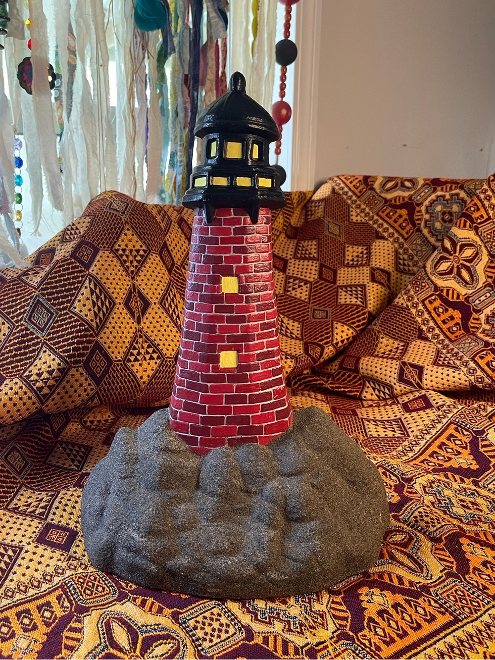 Vintage Hand Painted Cast Iron Lighthouse Doorstop/Nautical Decor